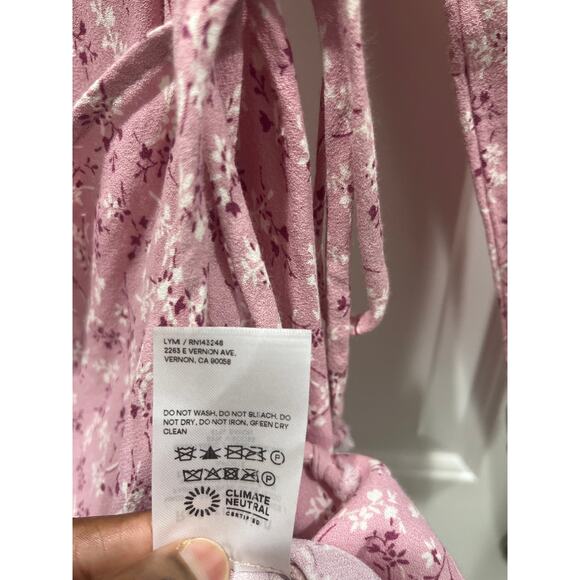 Reformation Rosalie Long Sleeve Square Neck Pink Floral Mini Dress Sz 2 - Picture 9 of 12